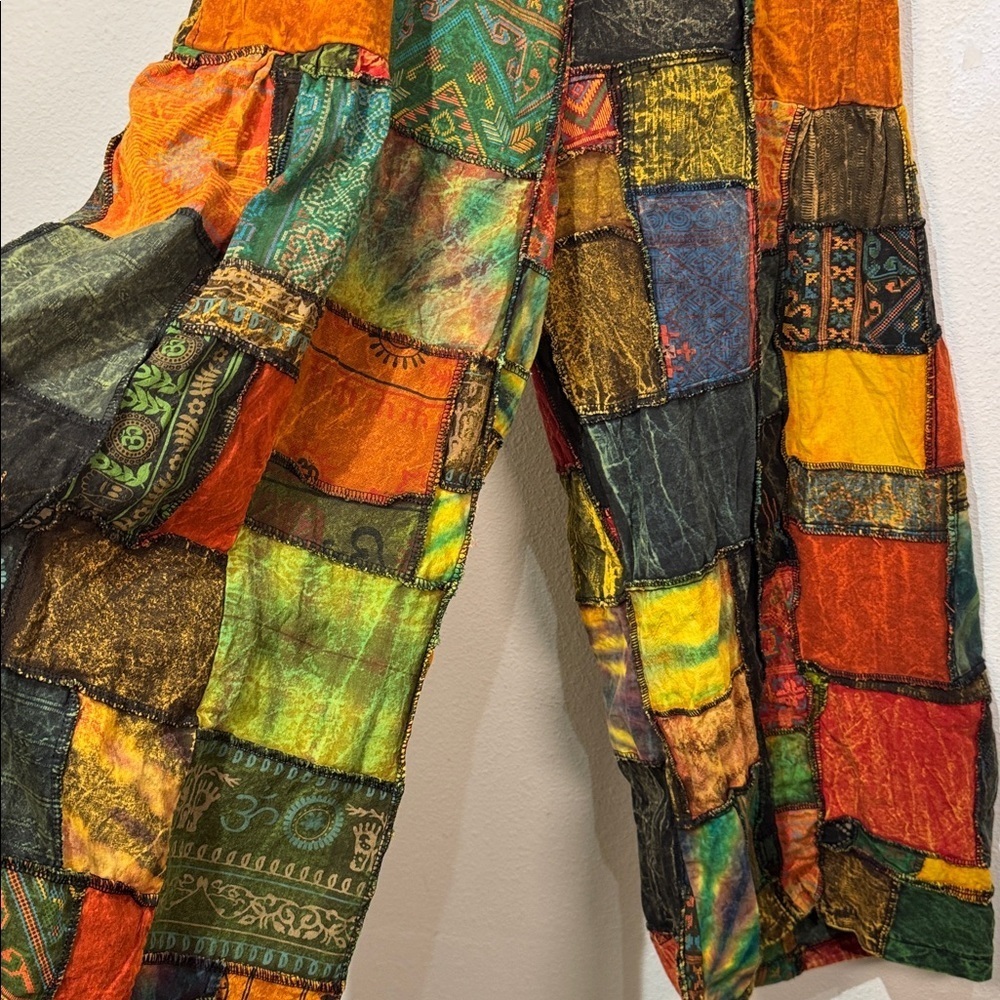 Handmade Bohemian Multi Color Wide-Leg Patchwork Cotton Jumpsuit size Medium - Picture 5 of 11
